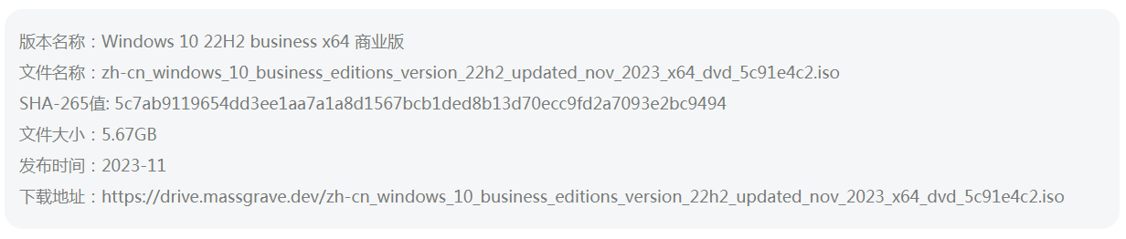 Windows 10 22H2 2023.11月更新，官方MSDN正版ISO镜像系统。